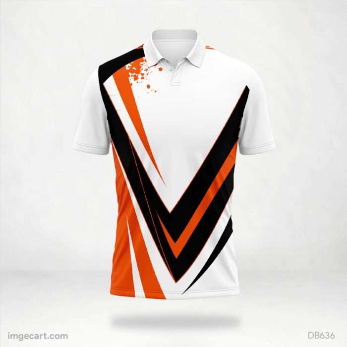 Sharp Orange and Black V-Graphic Cricket Jersey design.