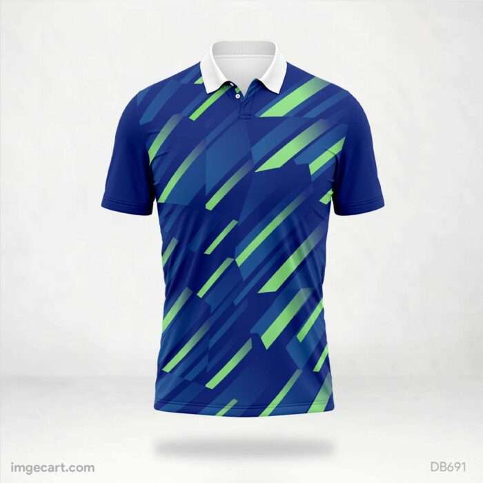Modern Blue and Lime Green Abstract Cricket Jersey design.