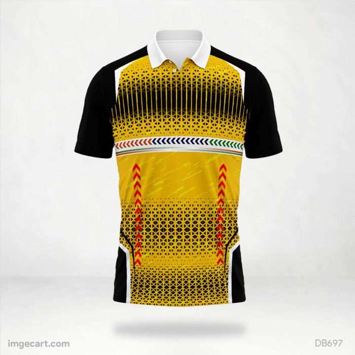 Modern Yellow and Black Cricket Jersey with Arrow Graphics design.