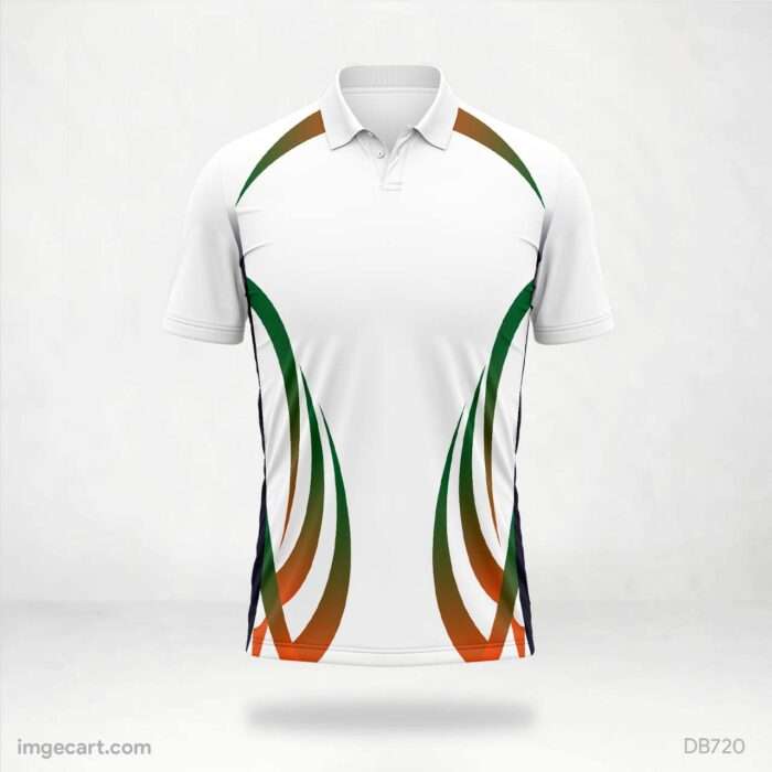 White Jersey with Orange and Green Curve Detail