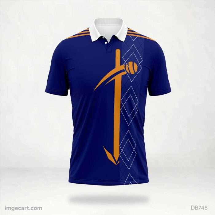 Blue Jersey with Orange Pickaxe Graphic