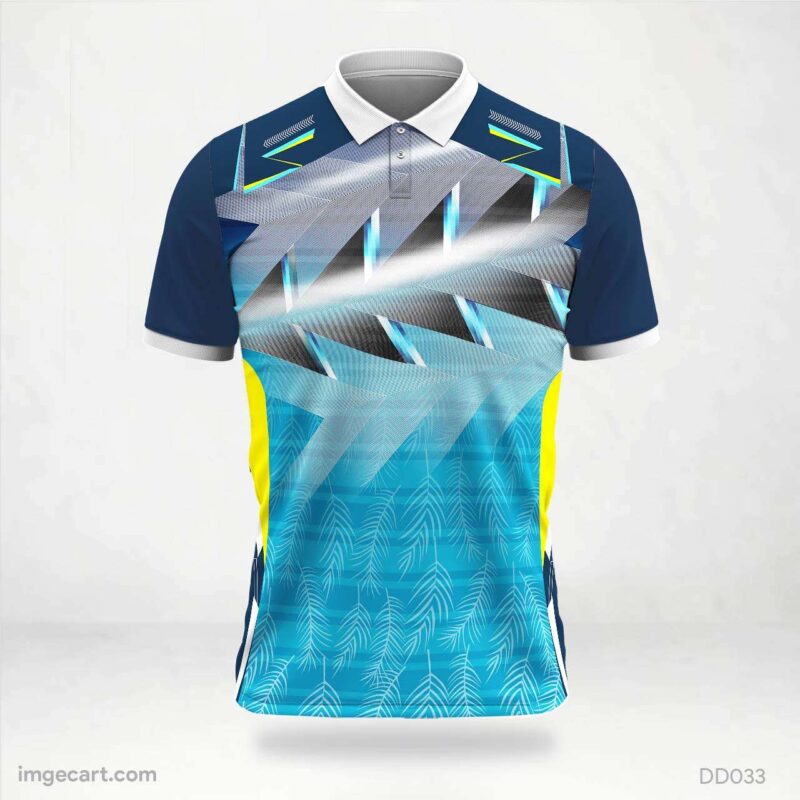 Blue and Yellow Leaf Print Jersey Design