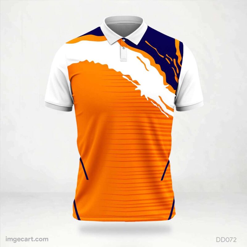 with white sleeves, a white collar, and an orange body