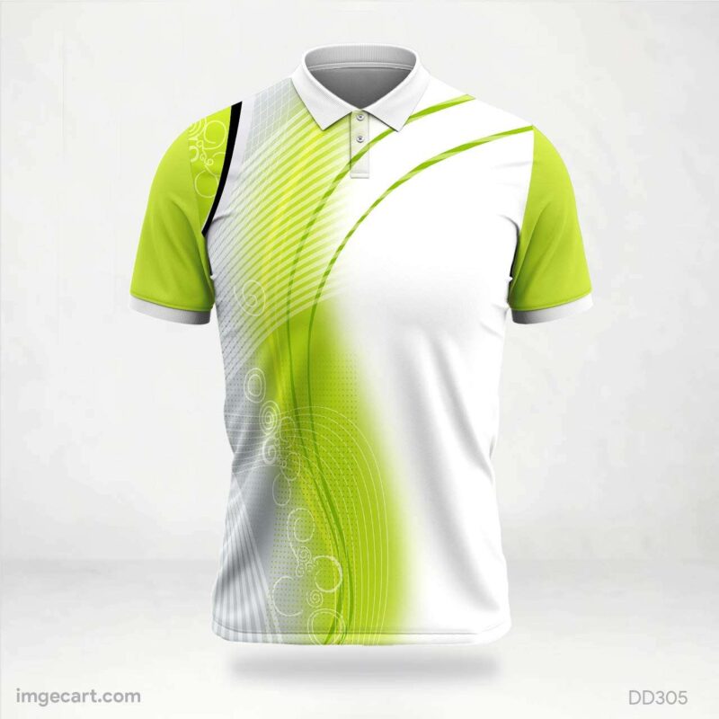 Green and White Flow Graphic Cricket T-shirt Design