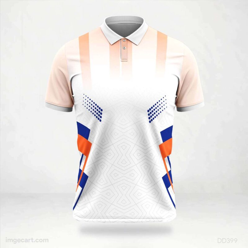 White Peach and Blue Cricket Jersey