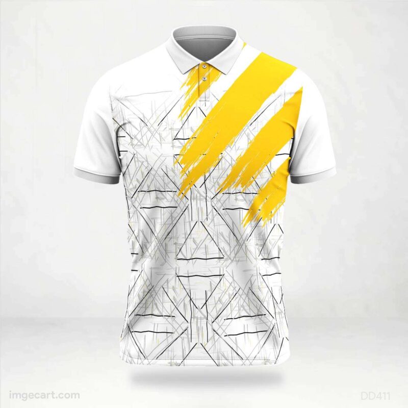 Yellow Strokes on Geometric White Jersey Design
