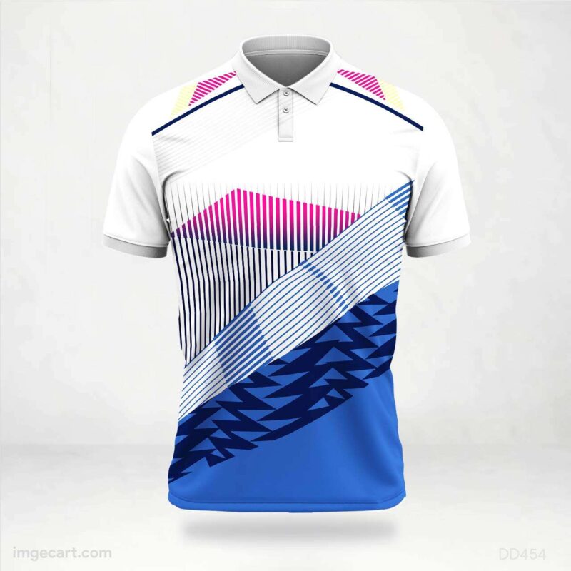 White and Blue Geometric Lines Jersey Design