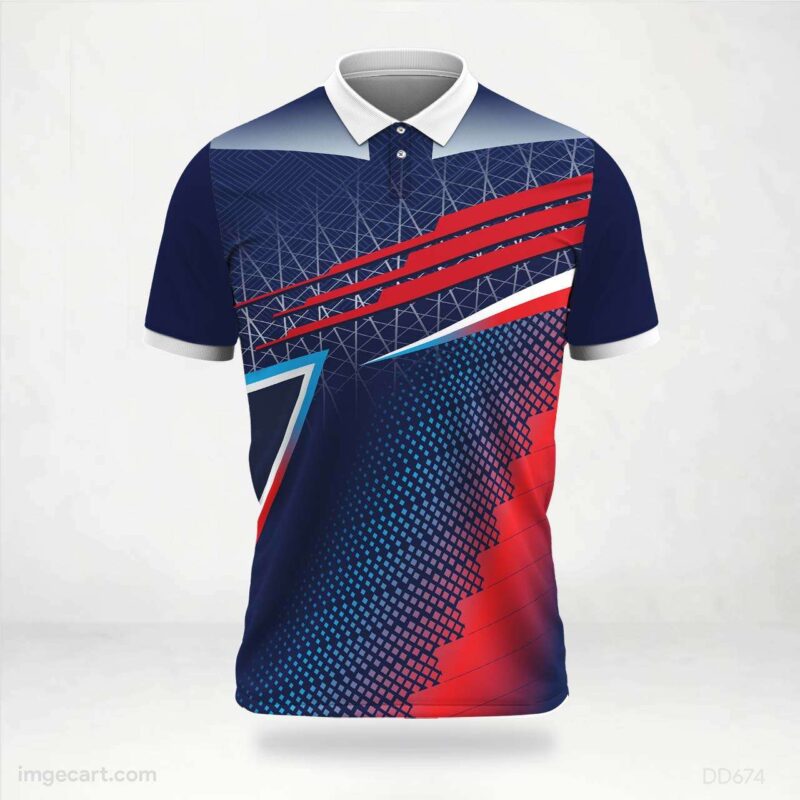 Red and Blue Geometric Jersey design