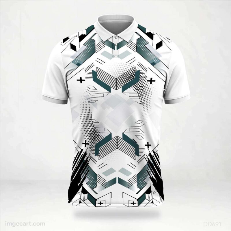 White and Teal Abstract Graphic Jersey design