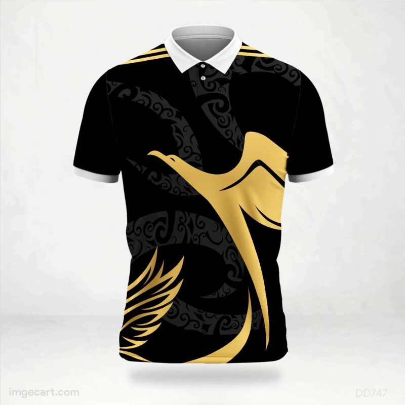 Black and Gold Bird Graphic Jersey Design