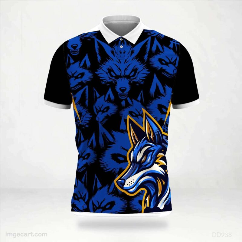 Black Blue Wolf Graphic Jersey Design