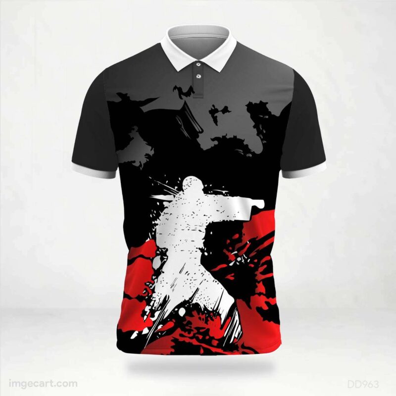 Red, Black, and White Karate Jersey Design