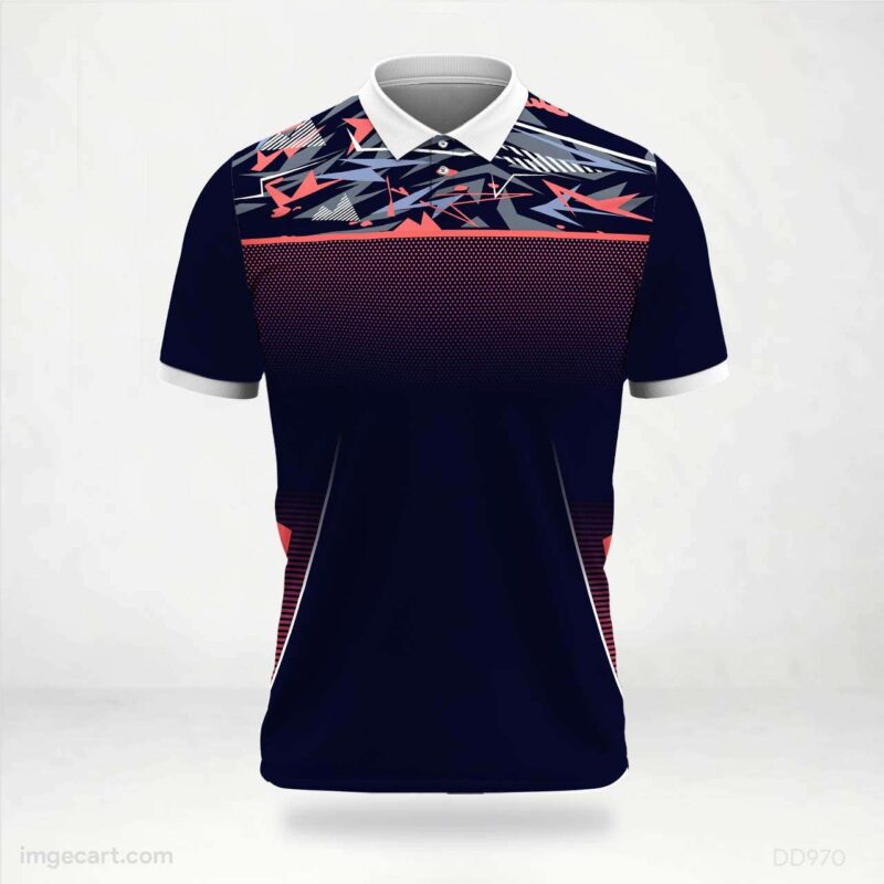 Navy Blue with Red and Grey Abstract Jersey Design
