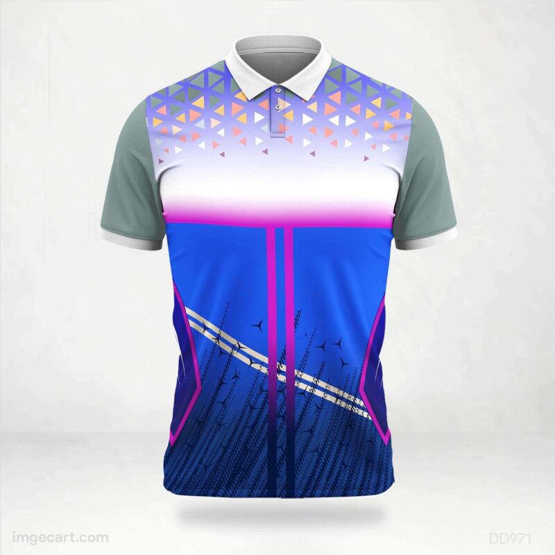 Blue and Grey with Colorful Triangles Jersey Design