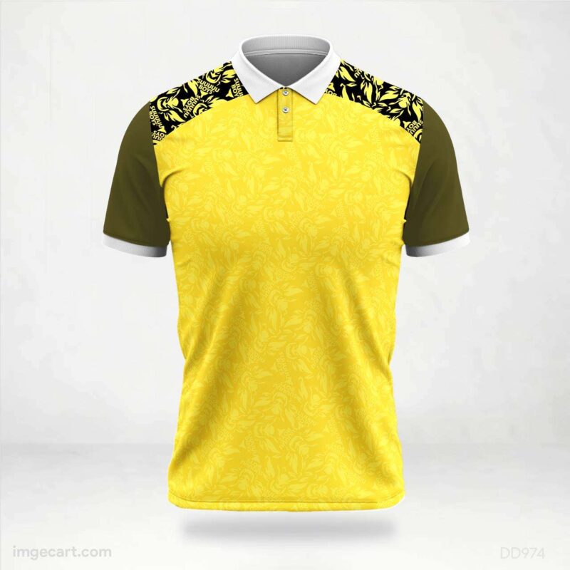 Yellow and Olive Green with Black Floral Shoulders Jersey Design