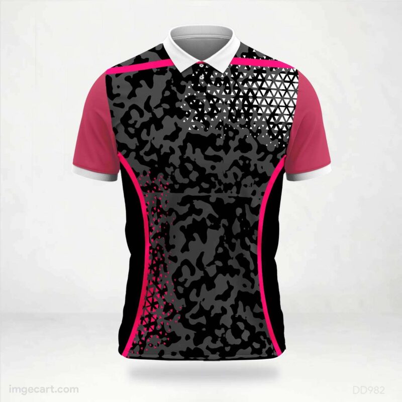Pink, Black, and Grey Camouflage with Triangles Jersey Design