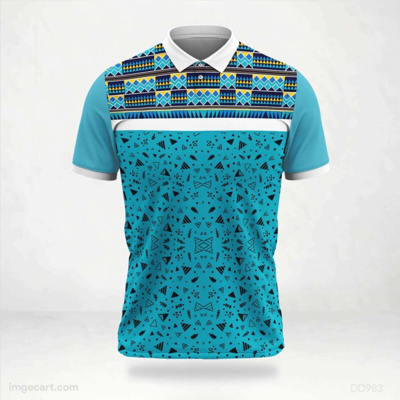 Blue with Geometric Patterns Jersey Design