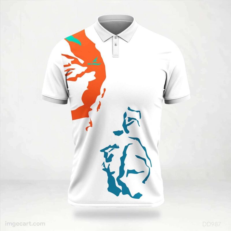 White with Orange and Teal Abstract Shapes Jersey Design