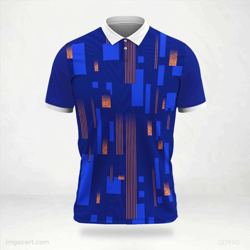 Blue with Orange Lines and Squares Jersey Design
