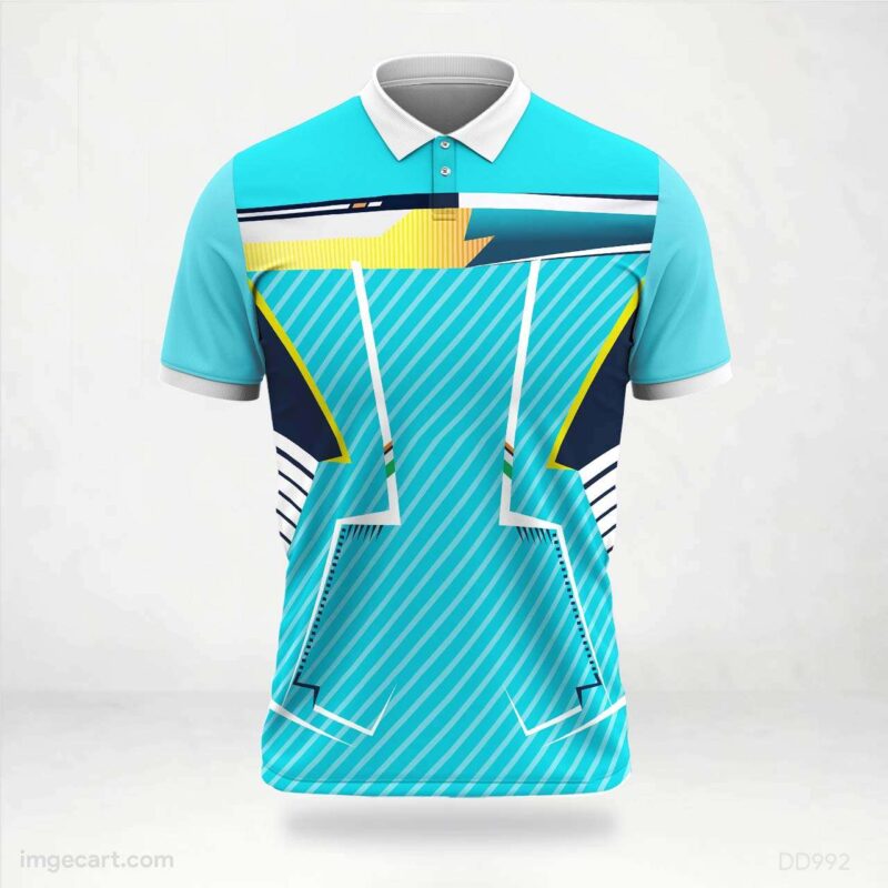 Cyan with White Diagonal Lines and Geometric Accents Jersey Design