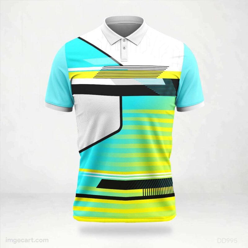 Cyan, Yellow, Black, and White Abstract Stripes Jersey Design