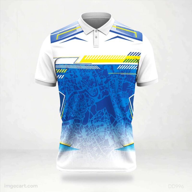 Blue and Yellow Map Detail Jersey Design