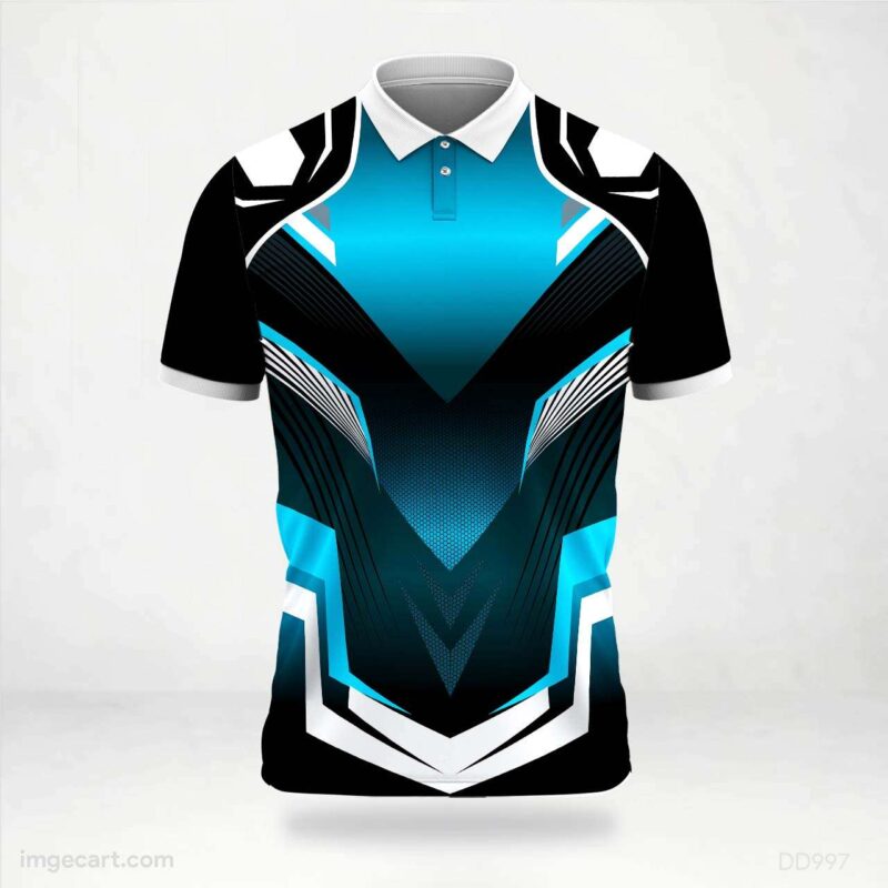 Cyan, Black, and White Geometric Panel Jersey Design