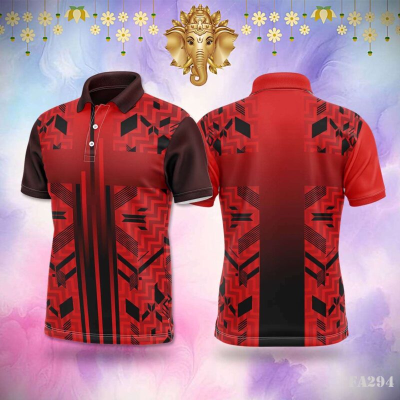 Red and Black Abstract Geometric Jersey Design