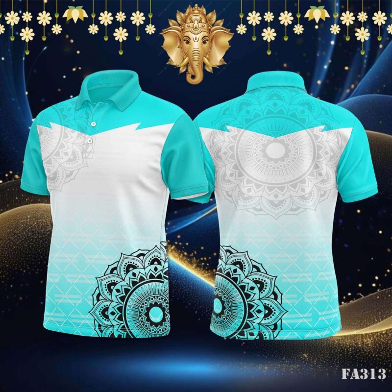 Aqua Mandala Geometric Jersey Design.