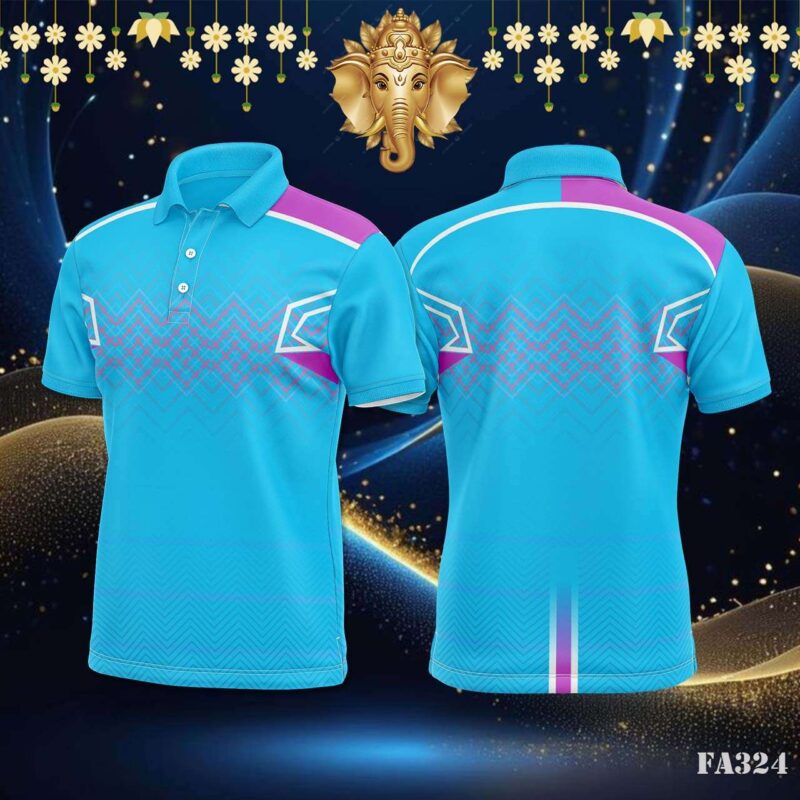 Sky Blue Chevron Geometric Jersey Design.