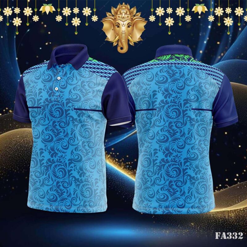 Blue Ornate Scrollwork Jersey Design.