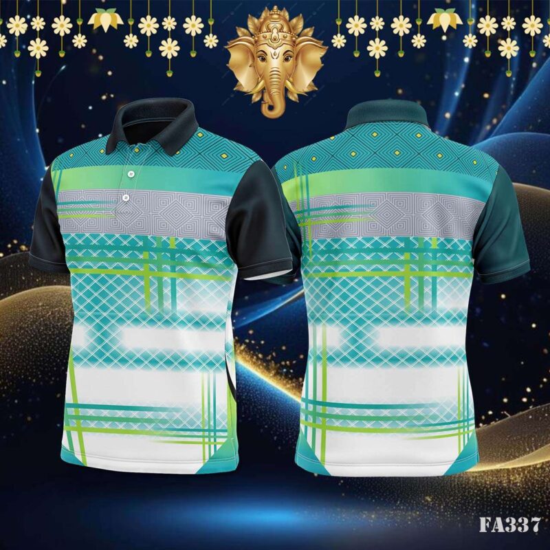 Geometric Teal and Lime Gradient Jersey Design.