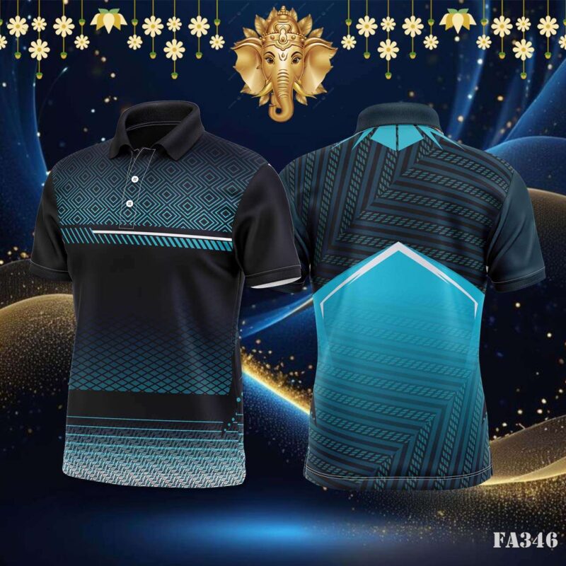 Aqua and Navy Geometric Pattern Jersey Design.
