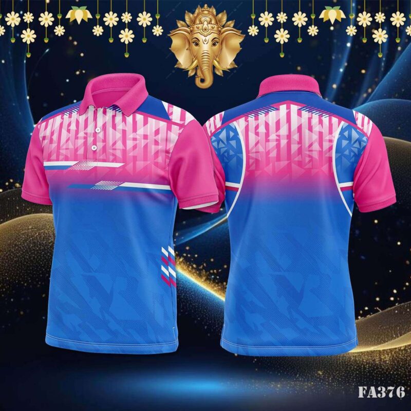 Pink and Blue Abstract Geometric Jersey Design.