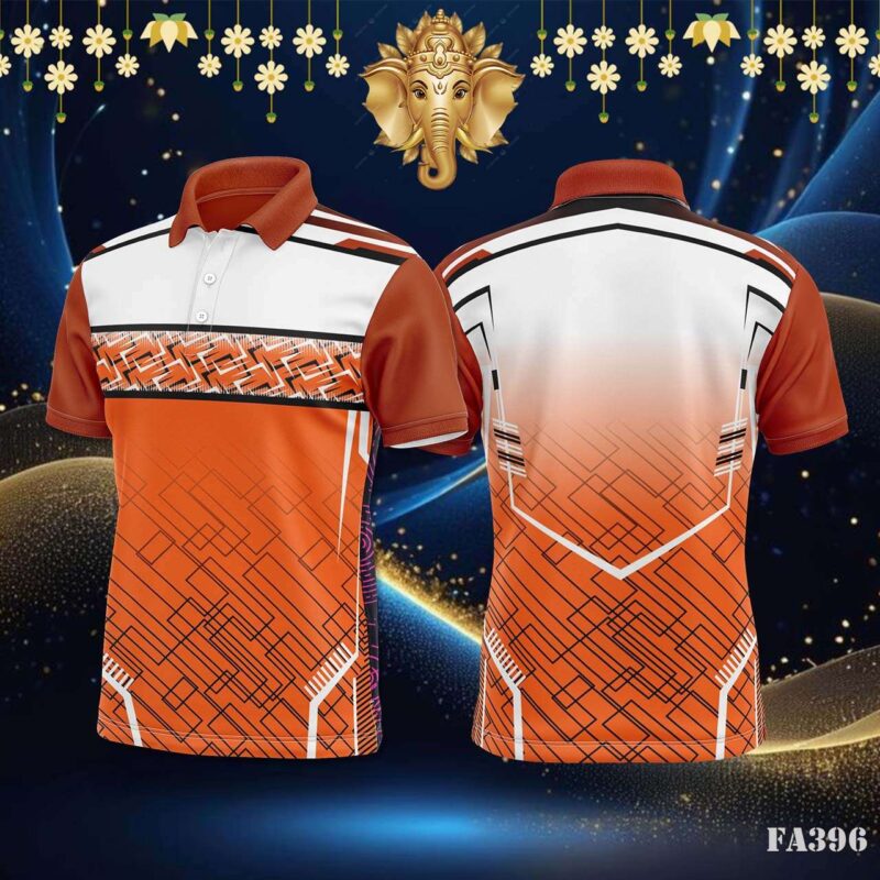 Orange Cyber Geometric Jersey Design.