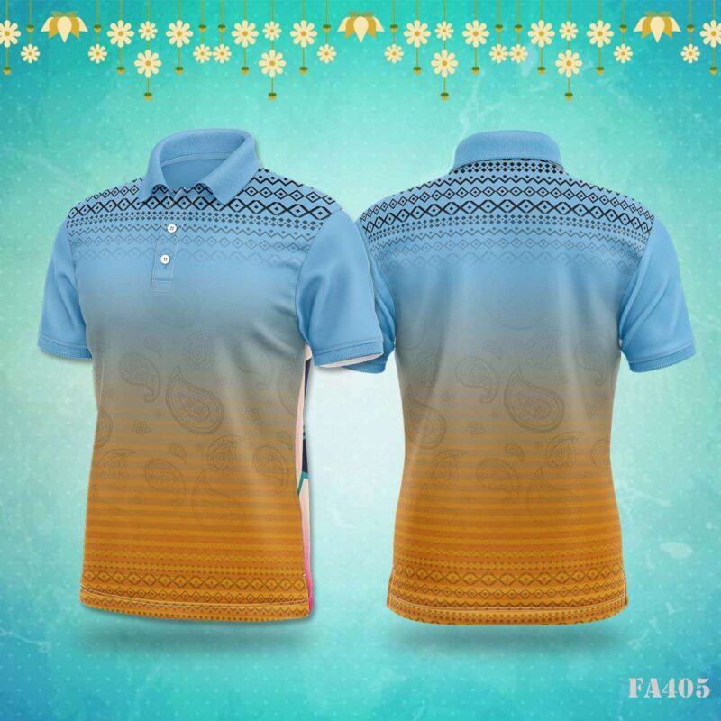 Abstract Orange Blue Paisley Jersey Design.