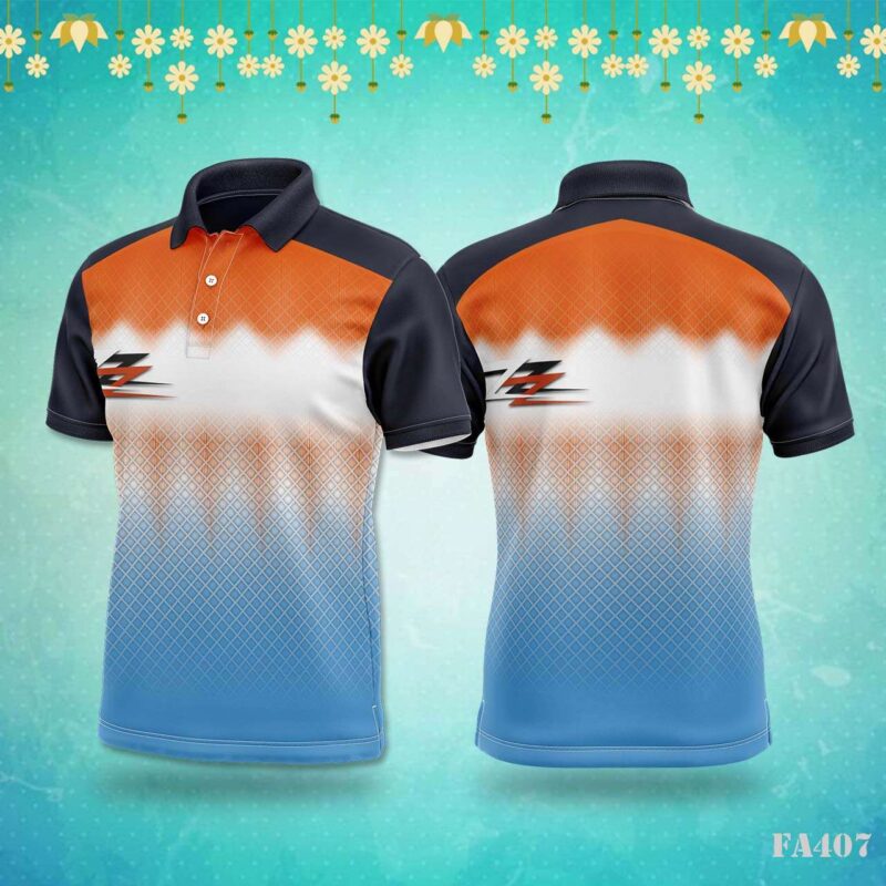 Orange and Blue Geometric Fade Jersey Design.