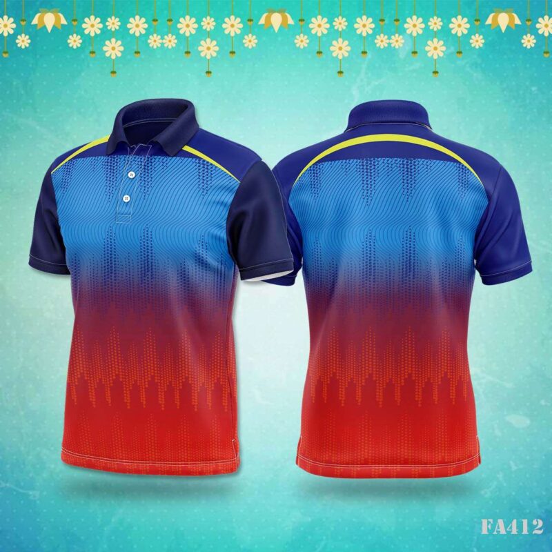Blue and Red Halftone Waves Jersey Design.