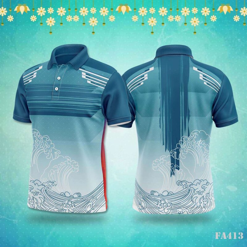 Blue Wave Pattern Sportswear Jersey Design.