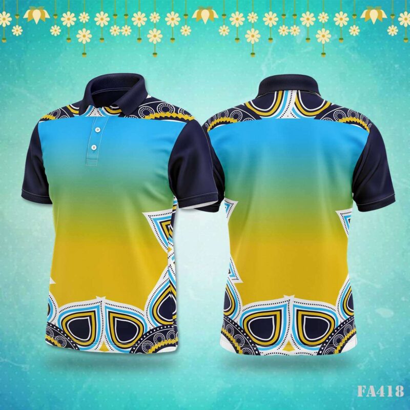 Blue and Yellow Mandala Gradient Jersey Design.