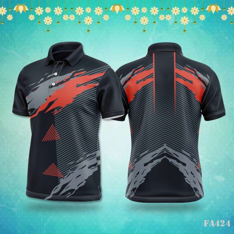 Abstract Red Grey Paint Splatter Jersey Design.