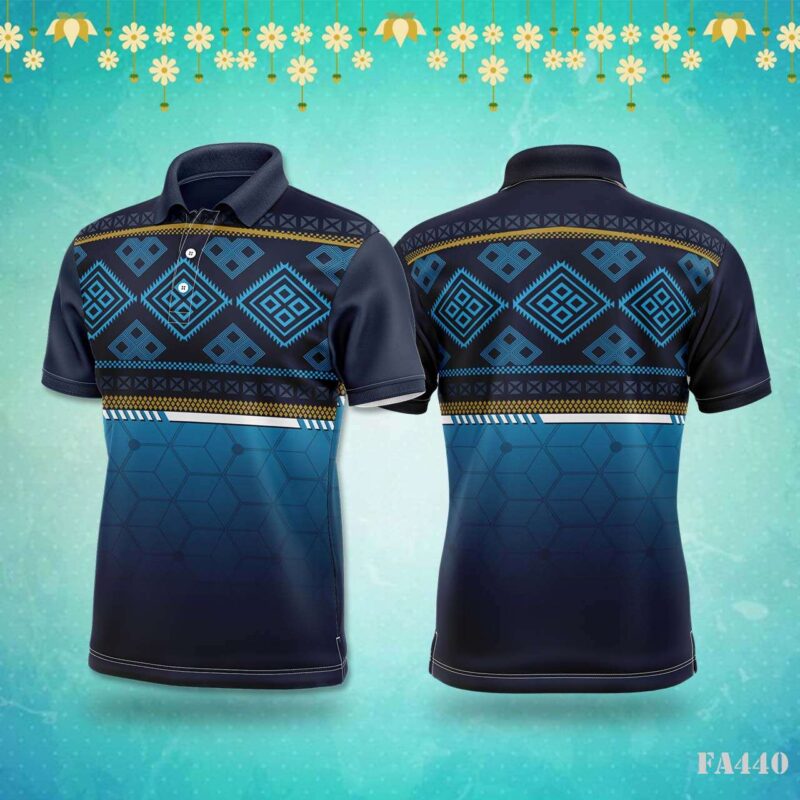 Blue Tribal Geometric Jersey Design.