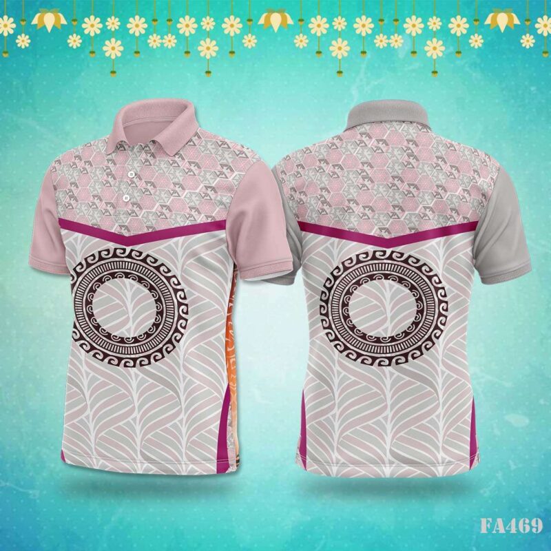 Cream Blue Pink Halftone Geometric Jersey Design.