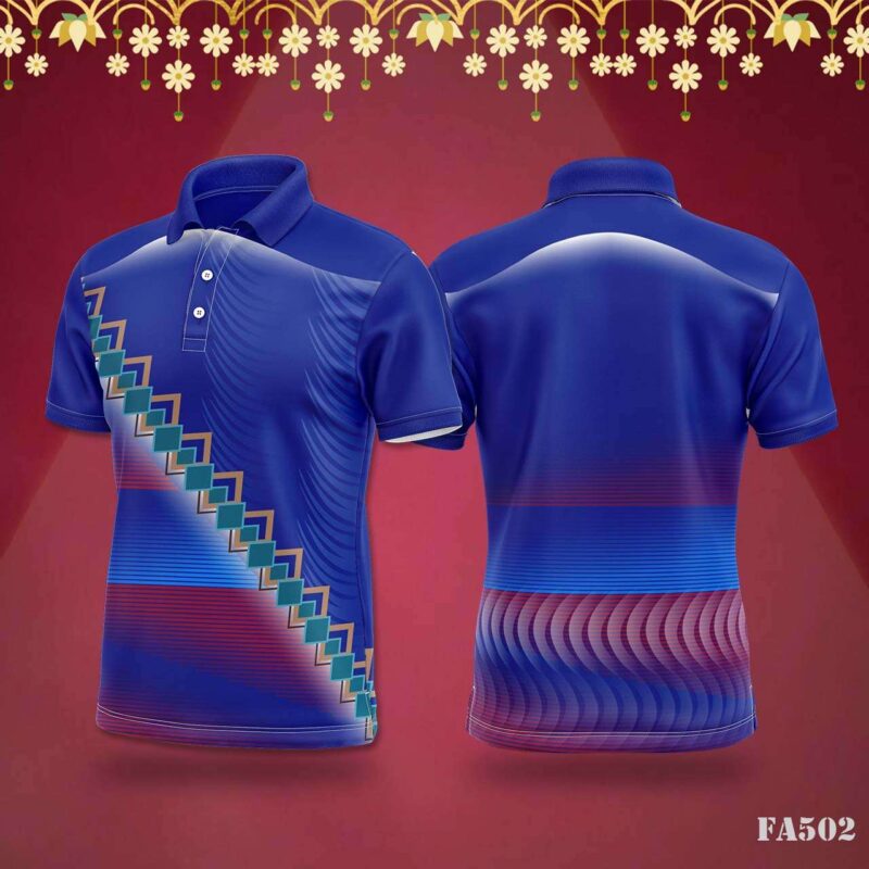 Blue & Red Geometric Stripe Jersey