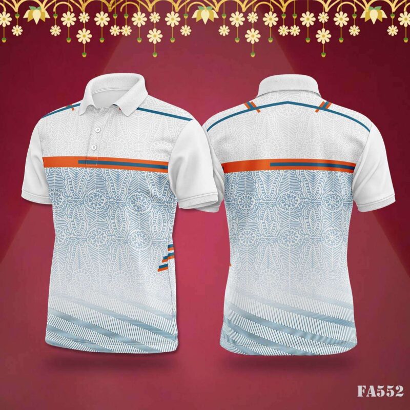 Blue & White Shattered Pattern Jersey with Festival Vibes