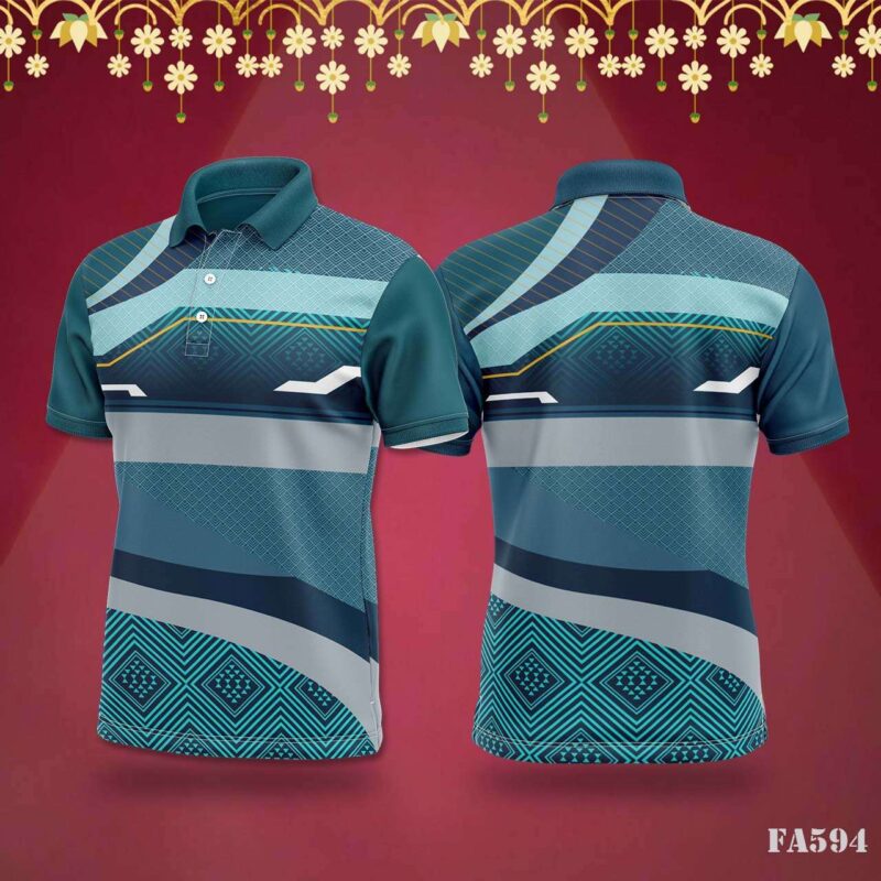 Teal Geometric Wave Jersey