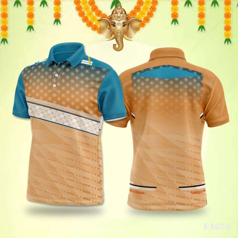 Elegant Orange & Teal Patterned Jersey