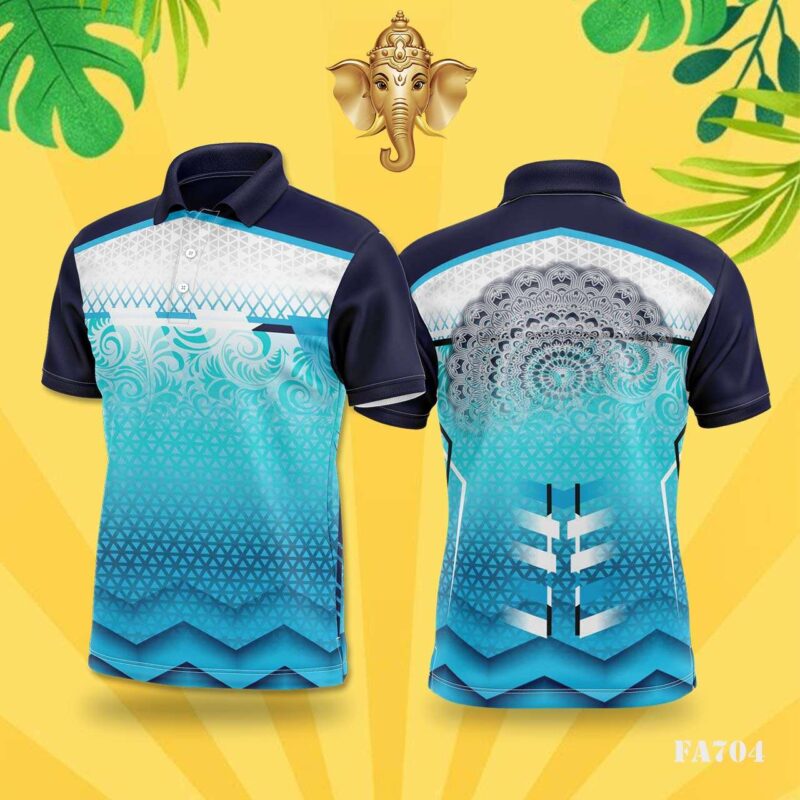 Blue & Teal Floral Geometric Festival Jersey Design