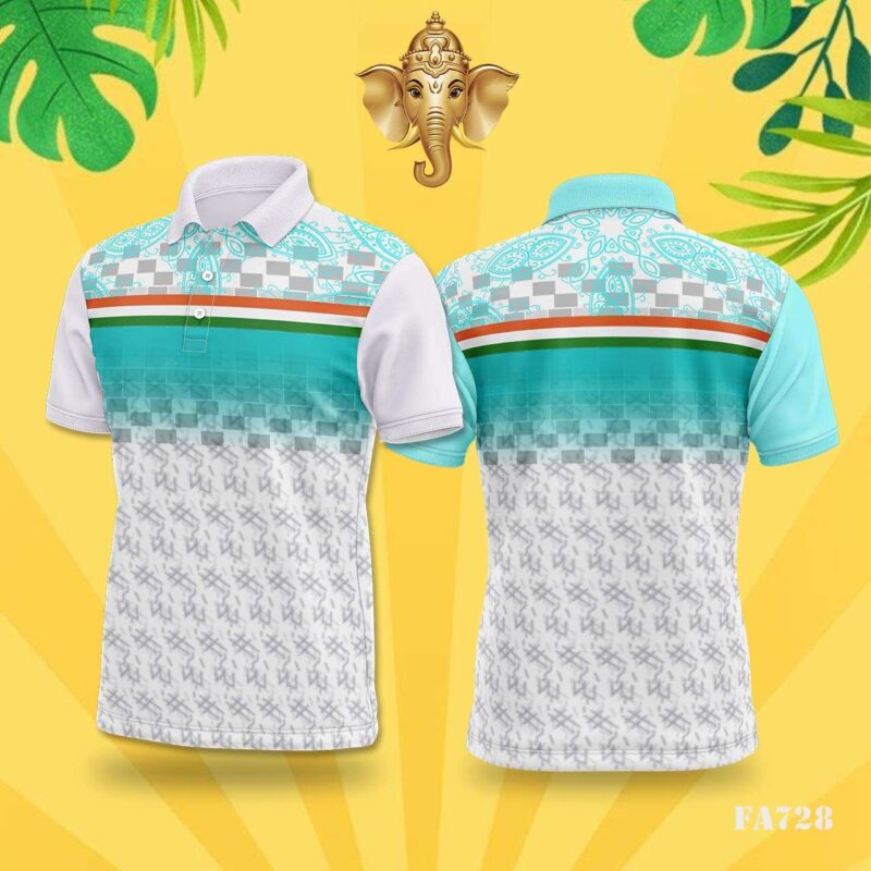 Cyan & White Abstract Pattern Festival Jersey Design