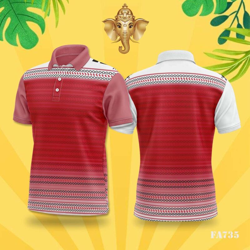 Red & White Striped Geometric Festival Jersey Design